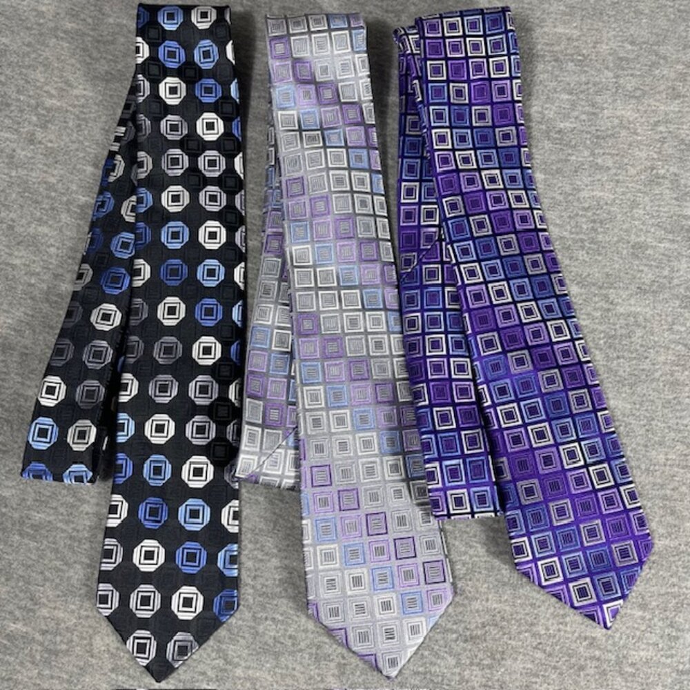 LOT 3 Michael Kors 100% Silk Ties Geometric Ombre Purple Gray Black Silver Blue
